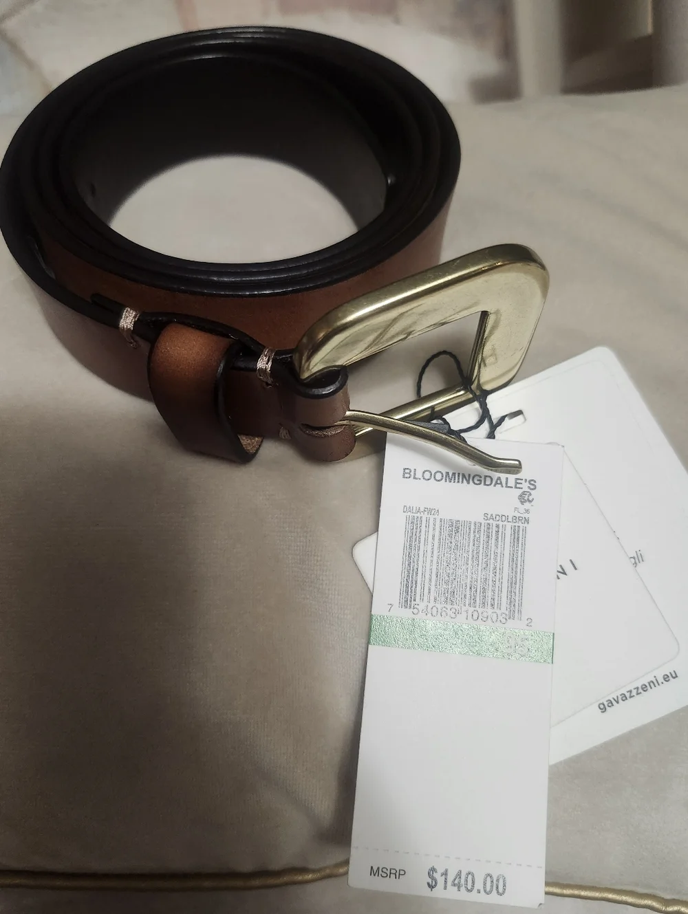 Gavazzeni Men's Brown Leather Belt with Gold Buckle